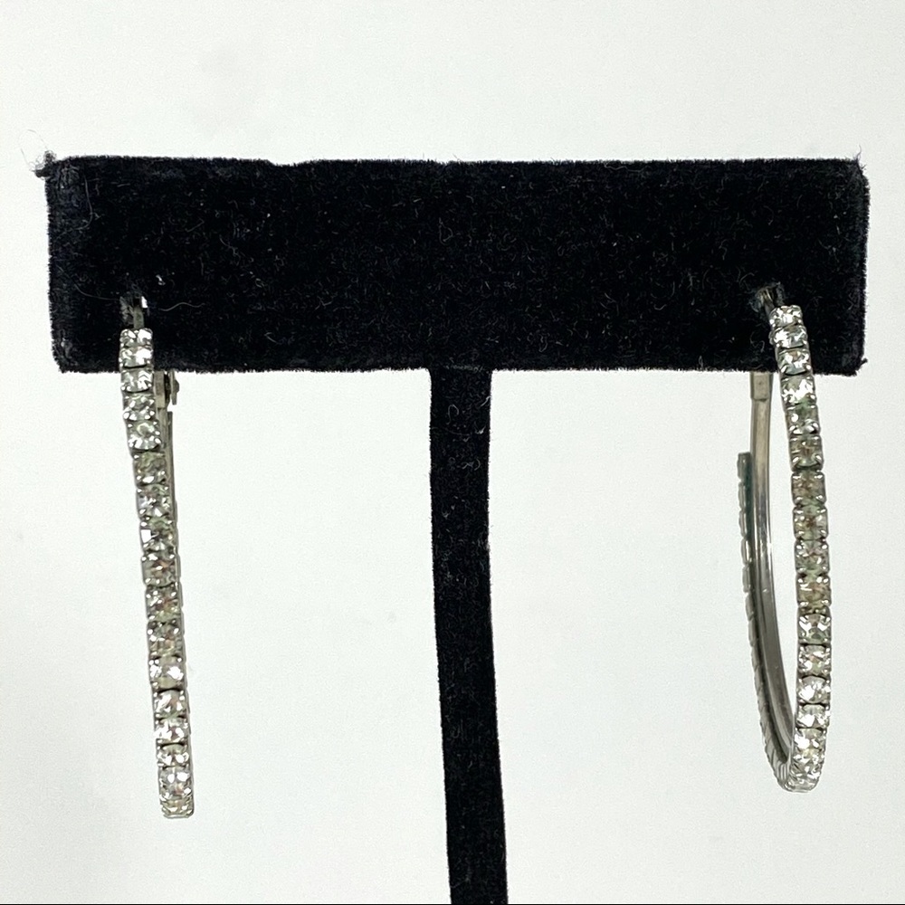 Beautiful white rhinestone evening hoop earrings with lever backs